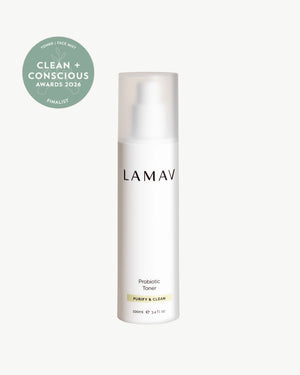 Probiotic Toner by LAMAV — front of bottle with award badge | award-winning clean beauty
