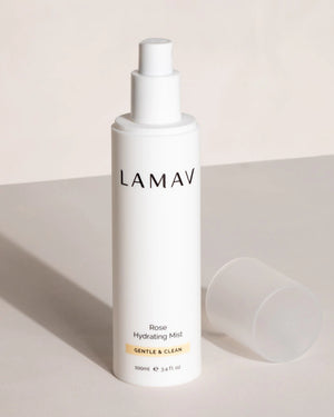 Rose Hydrating Mist by LAMAV — open bottle with cap on the side | hydrating makeup prep