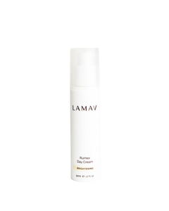 Rumex Advanced Lightening Cream by LAMAV — front view of the white pump bottle | daily organic brightening care