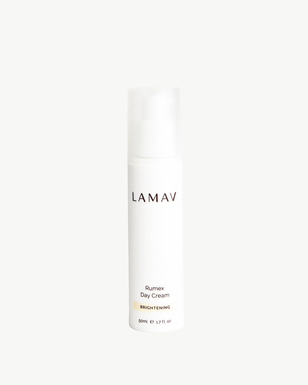 Rumex Advanced Lightening Cream by LAMAV — front view of the white pump bottle | daily organic brightening care
