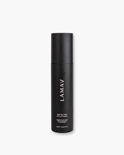 Self Tan Mist by LAMAV — front view of the black spray bottle | weightless streak free tan
