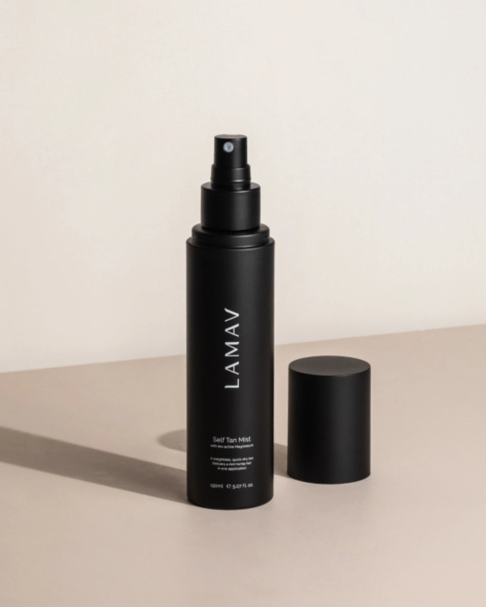 Self Tan Mist by LAMAV — front view of the black spray bottle | weightless streak free tan