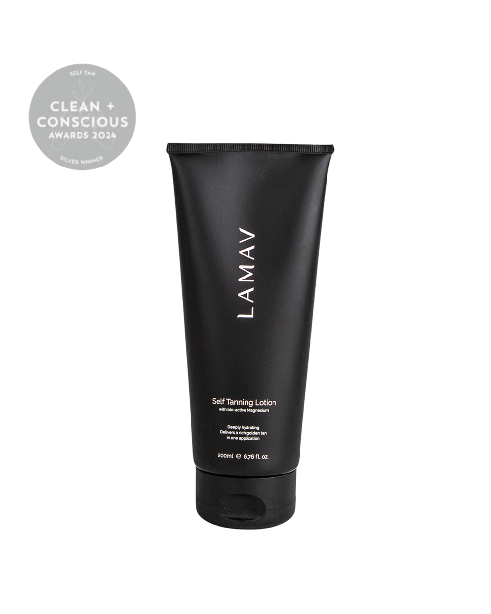 Self Tanning Lotion Medium by LAMAV — tube with 2024 award badge | clean and conscious tanning