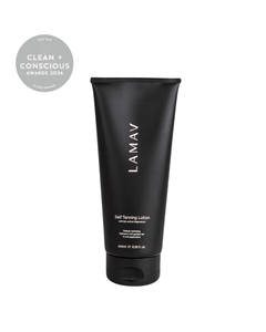 Self Tanning Lotion Medium by LAMAV — tube with 2024 award badge | clean and conscious tanning