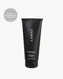 Self Tanning Lotion Medium by LAMAV — tube with 2024 award badge | clean and conscious tanning