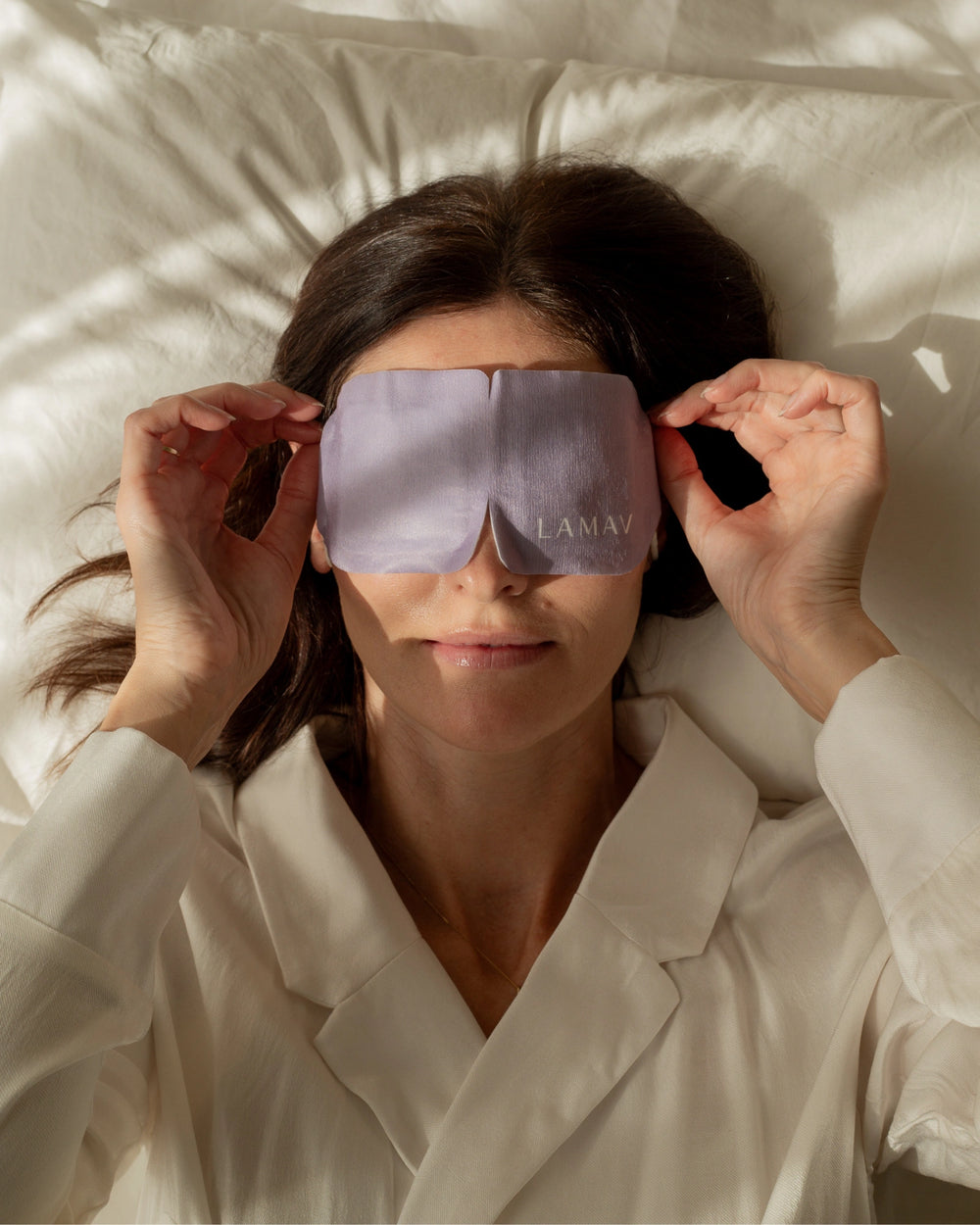 Self-Warming Eye Mask by LAMAV — purple and green masks on white background | calming eye relief