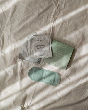 Self-Warming Eye Mask by LAMAV — unscented box with mask and foil pouches | gentle warmth