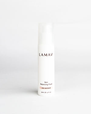 Skin Balancing Fluid by LAMAV — 50ml white pump bottle on white background | balances oily and combination skin