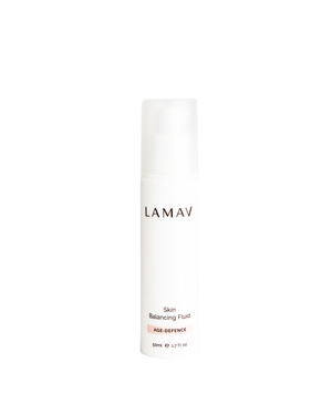 Skin Balancing Fluid by LAMAV — 50ml bottle front studio view | controls shine and refines pores