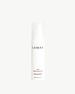 Skin Balancing Fluid by LAMAV — 50ml bottle front studio view | controls shine and refines pores