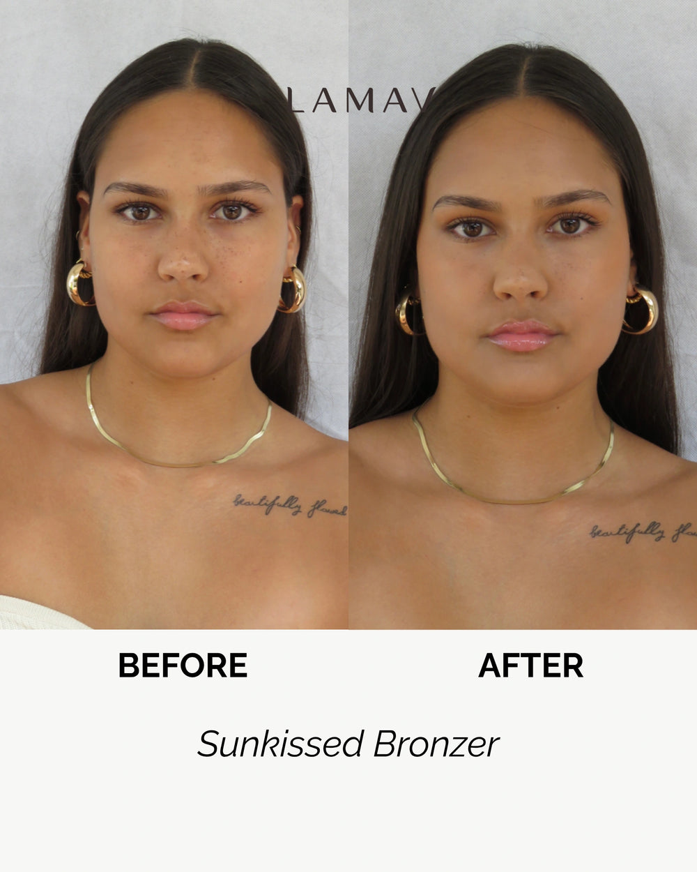 Sunkissed Bronzer by LAMAV — open jar with lid on beige backdrop | achieve a healthy bronzed look