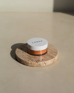 Sunkissed Bronzer by LAMAV — closed jar on round stone | organic makeup for everyday luminous skin