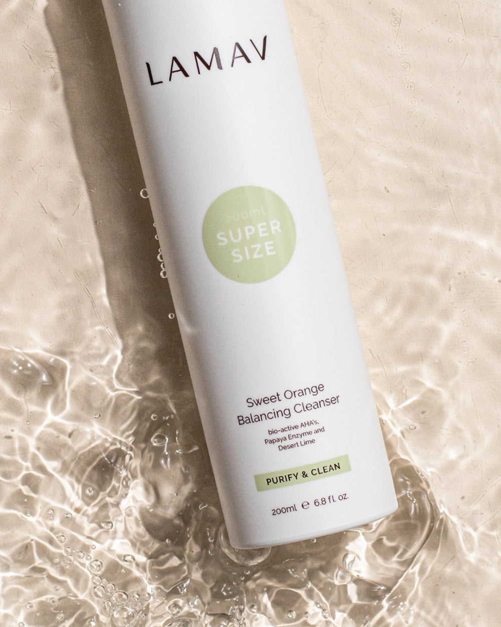 Super Sized Sweet Orange Balancing Cleanser by LAMAV — bottle next to industry awards | award-winning organic care