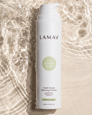 Super Sized Sweet Orange Balancing Cleanser by LAMAV — 200ml pump bottle in rippling water | refreshing daily wash