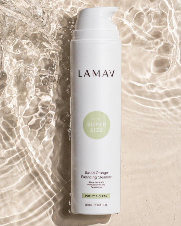 Super Sized Sweet Orange Balancing Cleanser by LAMAV — 200ml pump bottle in rippling water | refreshing daily wash
