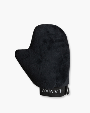 Tan Application Mitt by LAMAV — black velvet mitt angled on white background | protects hands from stains