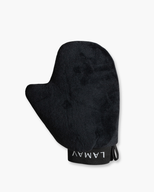 Tan Application Mitt by LAMAV — black velvet mitt angled on white background | protects hands from stains