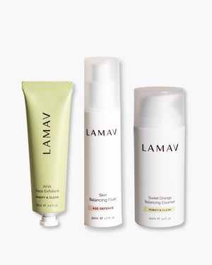 Teen Clear Complexion Kit by LAMAV — three products isolated on a white background | daily clear skin essentials