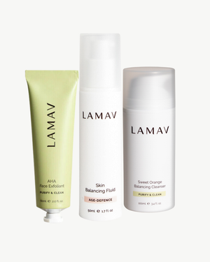 Teen Clear Complexion Kit by LAMAV — three products isolated on a white background | daily clear skin essentials