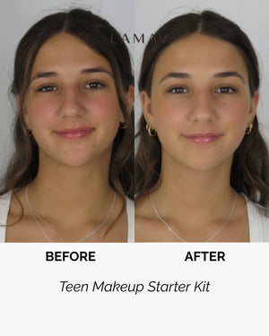 Teen Makeup Starter Kit by LAMAV — smiling teen before and after applying makeup | achieves a flawless natural look