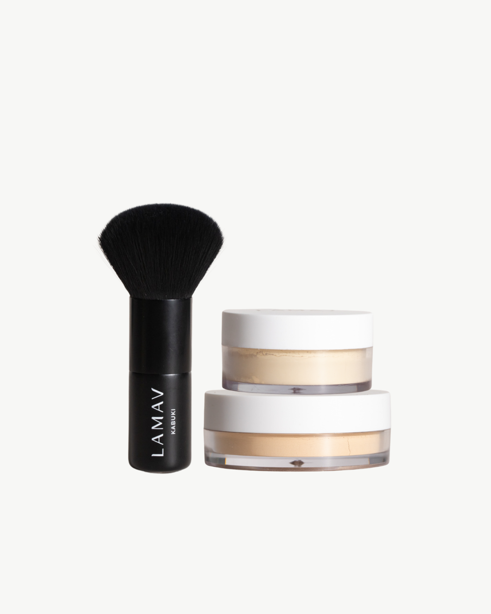 Teen Makeup Starter Kit by LAMAV — mineral foundation, mattifying powder and brush on white | gentle organic makeup
