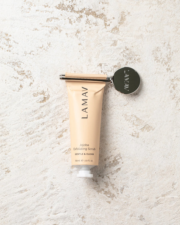 Tube Key by LAMAV — key attached to the end of a beige scrub tube | maximize your skincare