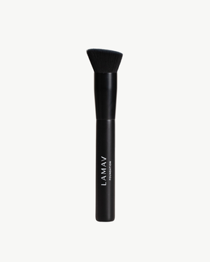 Vegan Foundation Brush by LAMAV — black brush standing upright on white background | cruelty-free makeup tool