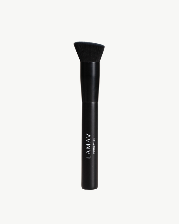 Vegan Foundation Brush by LAMAV — black brush standing upright on white background | cruelty-free makeup tool