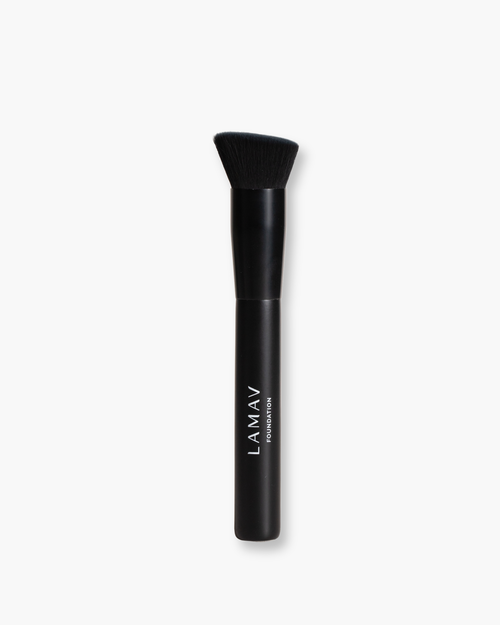 Vegan Foundation Brush by LAMAV — black brush standing upright on white background | cruelty-free makeup tool