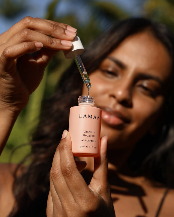 Vitamin A Repair Oil by LAMAV — lifting dropper with oil in natural sunlight | rejuvenates skin elasticity