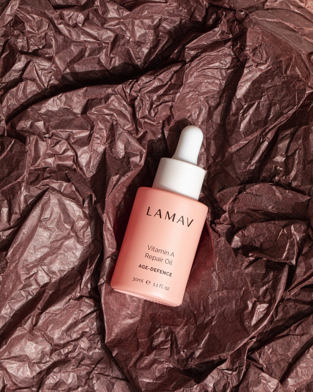Vitamin A Repair Oil by LAMAV — bottle next to multiple beauty award seals | award-winning organic skincare